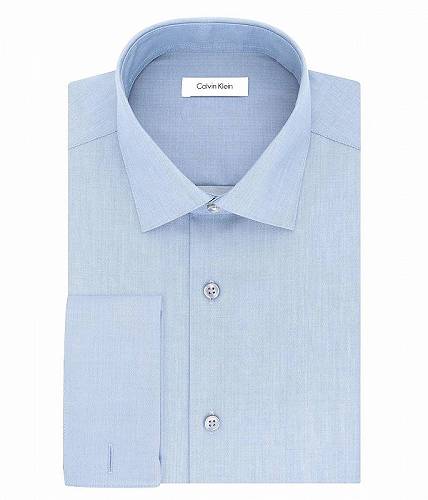  JoNC Calvin Klein Y jp t@bV {^Vc Dress Shirt Slim Fit Non Iron Herringbone French Cuff - Blue