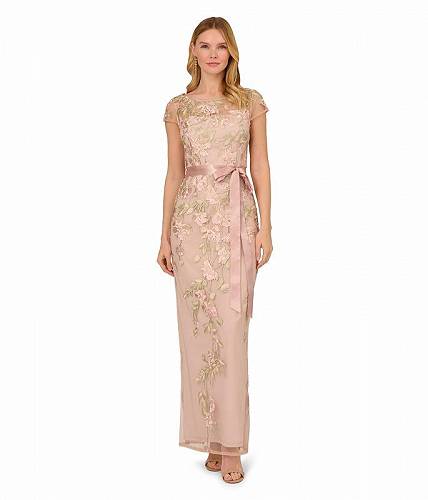 ̵ ɥꥢʥѥڥ Adrianna Papell ǥ  եå ɥ쥹 Cascading Floral Embroidered Long Column Gown - Blush/Nude Multi