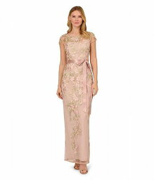 送料無料 アドリアナパペル Adrianna Papell レディース 女性用 ファッション ドレス Cascading Floral Embroidered Long Column Gown - Blush/Nude Multi