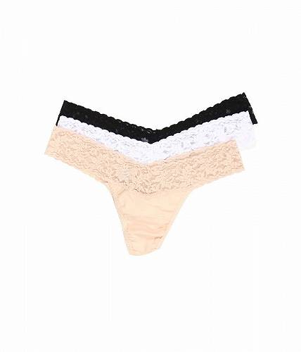 楽天グッズ×グッズ送料無料 ハンキーパンキー Hanky Panky レディース 女性用 ファッション 下着 ショーツ Organic Cotton Low Rise Thong w/ Lace 3-Pack - Black/White/Chai