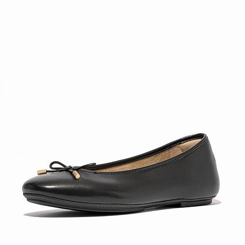 送料無料 フィットフロップ FitFlop レディース 女性用 シューズ 靴 フラット Delicato Bow Soft Leather Ballerinas - Black