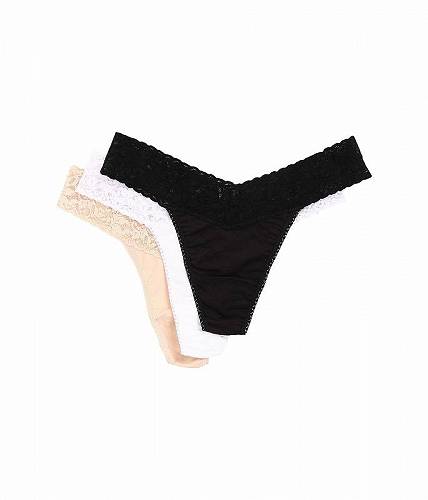 楽天グッズ×グッズ送料無料 ハンキーパンキー Hanky Panky レディース 女性用 ファッション 下着 ショーツ Organic Cotton Original Rise Thong w/ Lace 3-Pack - Black/White/Chai