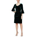  Alex Evenings fB[X p t@bV hX Short Velvet Sheath Dress with Bell Sleeves - Forest