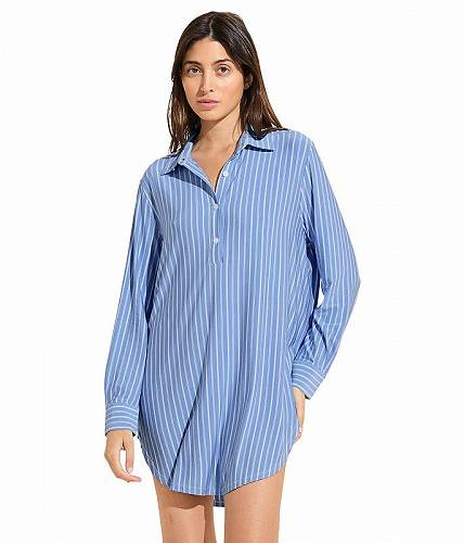 送料無料 エバージェイ Eberjey レディース 女性用 ファッション パジャマ 寝巻き ナイトガウン Gisele Printed BF Sleepshirt - Nordic Stripes Vista Blue