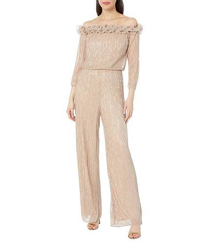 送料無料 アドリアナパペル Adrianna Papell レディース 女性用 ファッション ジャンプスーツ つなぎ セット Metallic Rosette Jumpsuit - Champagne Gold