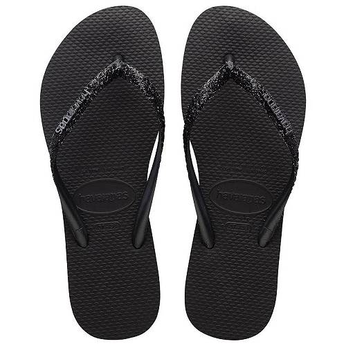送料無料 ハワイアナス Havaianas レディース 女性用 シューズ 靴 サンダル Slim Glitter II Flip Flop Sandal - Black/Dark Grey