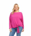  JP[ Karen Kane fB[X p t@bV TVc Plus Size Boatneck Tie Front Top - Hot Pink