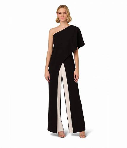 送料無料 アドリアナパペル Adrianna Papell レディース 女性用 ファッション ジャンプスーツ つなぎ セット Colorblock Overlay Jumpsuit - Black/Ivory