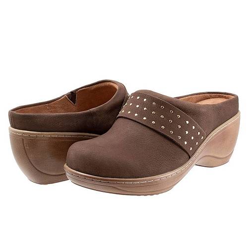 送料無料 ソフトウォーク SoftWalk レディース 女性用 シューズ 靴 クロッグ Marana - Dark Brown Nubuck