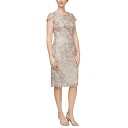  Alex Evenings fB[X p t@bV hX Short Embroidered Dress with Cap Sleeve - Taupe
