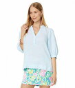  [s[bc@[ Lilly Pulitzer fB[X p t@bV uEX Mialeigh Elbow Sleeve Linen Top - Hydra Blue X Resort White