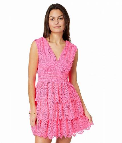 楽天グッズ×グッズ送料無料 リリーピューリッツァー Lilly Pulitzer レディース 女性用 ファッション ドレス Faye V-Neck Lace Ruffle Dress - Roxie Pink Scalloped Shell Lace