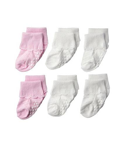 送料無料 ジェフェリーズソックス Jefferies Socks 女の子用 ファッション 子供服 ソックス 靴下 Non-Skid Scalloped Turncuff 6-Pack (Infant/Toddler) - White/Pink