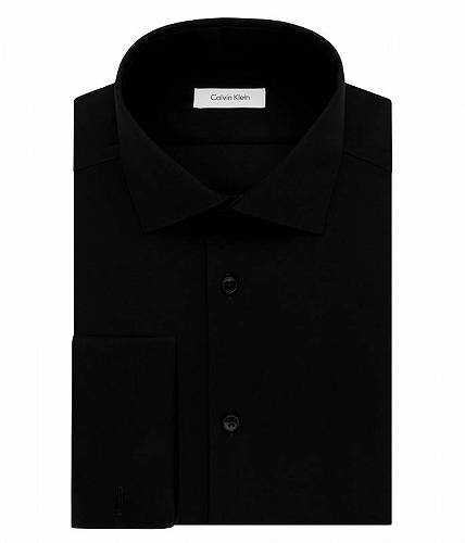  JoNC Calvin Klein Y jp t@bV {^Vc Dress Shirt Slim Fit Non Iron Herringbone French Cuff - Black