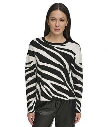 送料無料 ダナキャランニューヨーク DKNY レディース 女性用 ファッション セーター Long Sleeve Zebra Crew Neck Sweater - Ivory/Black