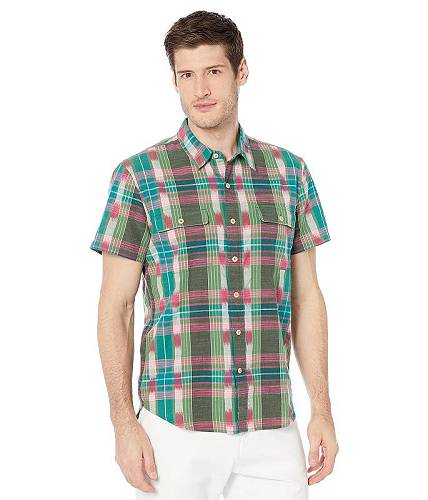  bL[uh Lucky Brand Y jp t@bV {^Vc Ikat Plaid Workwear Short Sleeve Shirt - Green Ikat