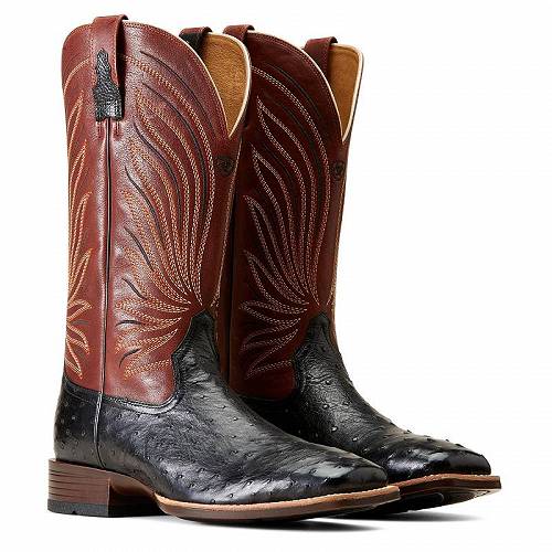 送料無料 アリアト Ariat メンズ 男性用 シューズ 靴 ブーツ ウエスタンブーツ Brandin' Ultra Western Boot - Jet Black Full Quill Ostritch