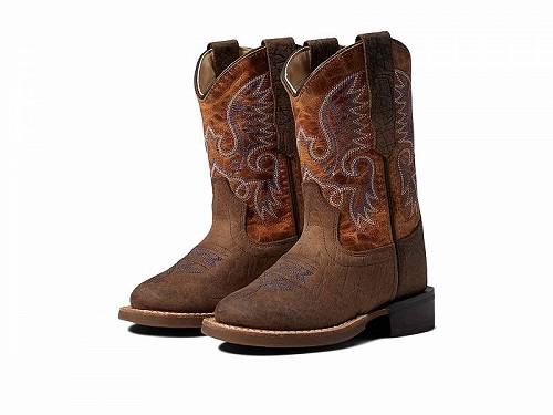 送料無料 Old West Kids Boots 男の子用 キッズシューズ 子供靴 ブーツ Rounder (Toddler/Little Kid) - Dark Brown Bullhide Print Foot/Burnt Brown Shaft