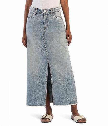  JbgtUNX KUT from the Kloth fB[X p t@bV XJ[g Brea - Long Skirt with Front Slit And Fray Hem - Medium Wash