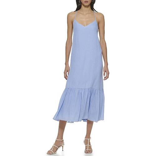 送料無料 ダナキャランニューヨーク DKNY レディース 女性用 ファッション ドレス Sleeveless Crinkle Rayon Dress - Frosting Blue