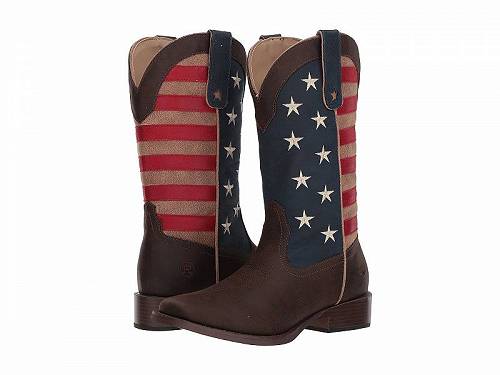 送料無料 ローパー Roper レディース 女性用 シューズ 靴 ブーツ ウエスタンブーツ American Patriot - Brown Vintage Faux Leather w/ Flag Shaft