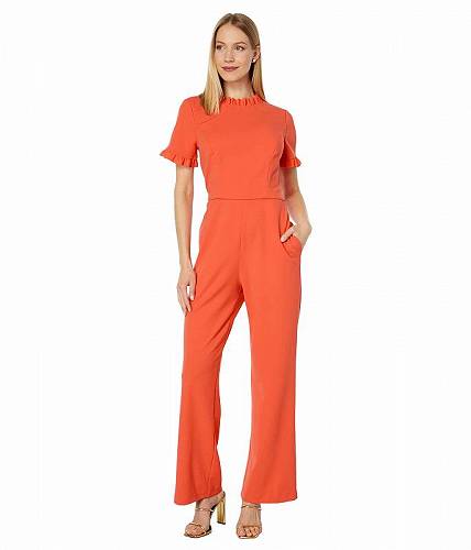 送料無料 マギーロンドン Maggy London レディース 女性用 ファッション ジャンプスーツ つなぎ セット Ruffle Neck and Sleeve Jumpsuit - Cayenne Coral