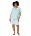  JmCo[K[ Karen Neuburger fB[X p t@bV pW} Q Plus Size Blissful Bermudas Two-Piece Short Sleeve Bermuda Set - Brocade Mint