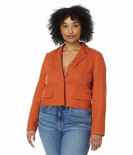 ̵ Madewell ǥ  եå  㥱å  ֥쥶 Cropped Blazer in 100% Linen - Dark Copper