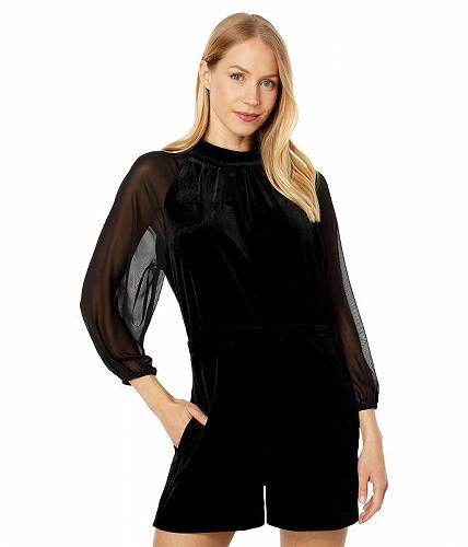 送料無料 ダナモーガン Donna Morgan レディース 女性用 ファッション ジャンプスーツ つなぎ セット Velvet Long Sleeve Romper - Black