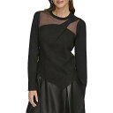 送料無料 ダナキャランニューヨーク DKNY レディース 女性用 ファッション セーター Long Sleeve Asymmetrical Hem Sheer Sleeve Sweater - Black