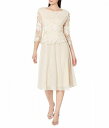 送料無料 Alex Evenings レディース 女性用 ファッション ドレス Tea Length Embroidered Dress with Illusion Sleeve and Scallop Detail Full Skirt - Taupe