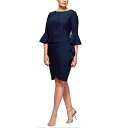 送料無料 Alex Evenings レディース 女性用 ファッション ドレス Slimming Short Dress with Bell Sleeves (Petite and Regular) - Navy