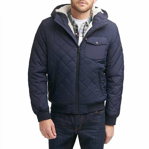 送料無料 リーバイス Levi&#039;s(R) メンズ 男性用 ファッション アウター ジャケット コート ジャケット Diamond Quilted Bomber with Sherpa Lined Hood - Navy