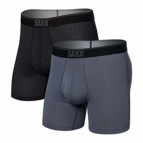 送料無料 サックスアンダーウエアー SAXX UNDERWEAR メンズ 男性用 ファッション 下着 Quest Quick Dry Mesh Boxer Brief Fly 2-Pack - Turbulence/Black II