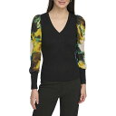 送料無料 ダナキャランニューヨーク DKNY レディース 女性用 ファッション セーター Long Sleeve V-Neck Chiffon Sleeve Sweater - Black/Citrine/Black Multi