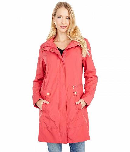 送料無料 コールハーン Cole Haan レディース 女性用 ファッション アウター ジャケット コート レインコート 34 1/2" Single Breasted Rain Jacket with Removable Hood - Red