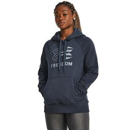 送料無料 アンダーアーマー Under Armour レディース 女性用 ファッション パーカー スウェット Freedom Logo Rival Hoodie - Downpour Gray/Harbor Blue