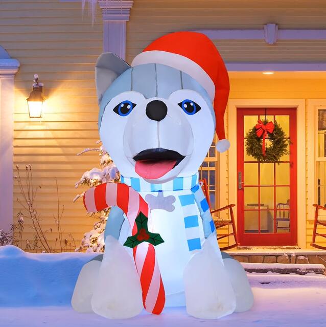 【送料無料】クリスマス　1.2m　サンタクロースxハスキー犬　デコレーション　アウトドア　ブロワー　X..