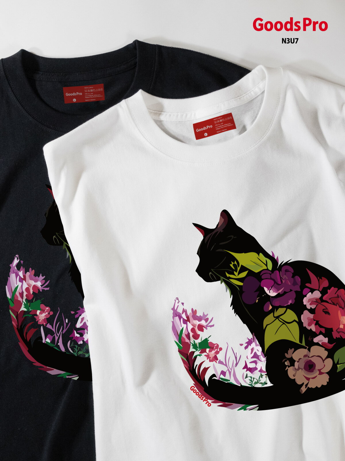 Tシャツ 花と黒猫 グッズプロ