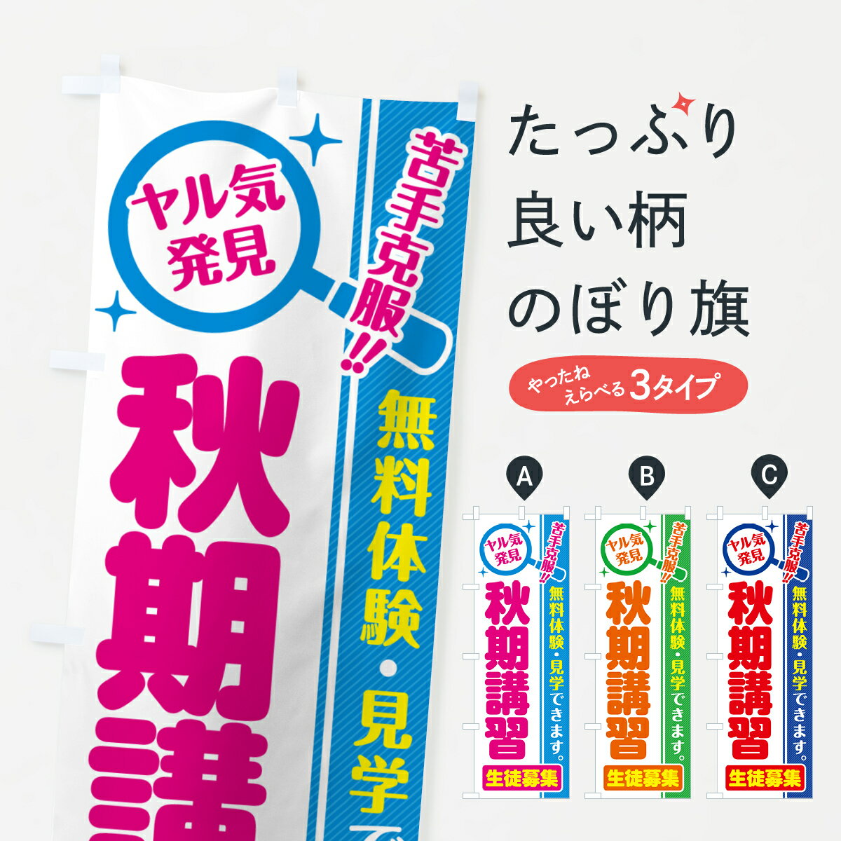 Streamer - 【ポスト便 送料360】 のぼり旗 秋期講習・生徒募集・無料体験・見学のぼり 52UX グッズプロ 【名入れできます+1017円】