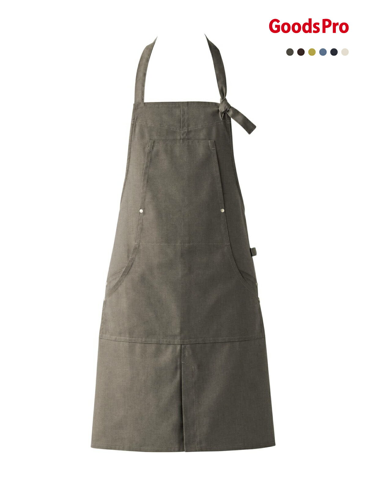 エプロン 男女兼用 CT2352 アイボリー、インディゴ、ブルー、イエロー、ブラウン、カーキ グッズプロ