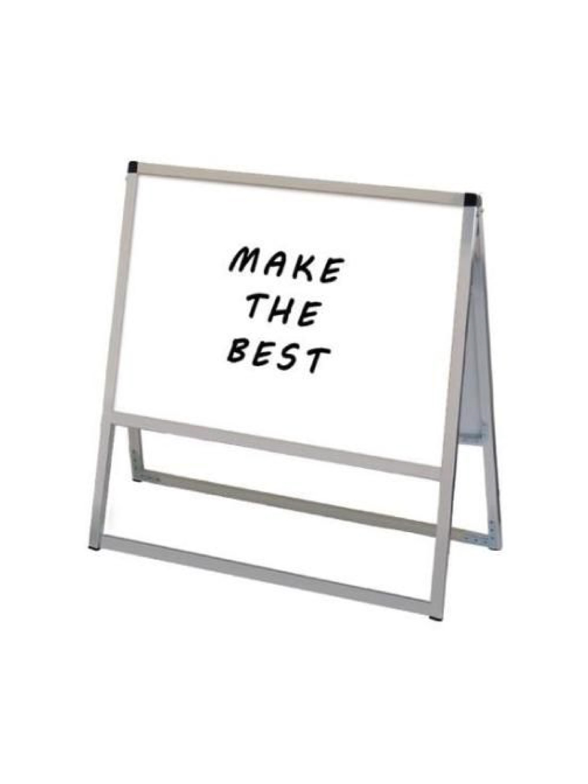 屋外使用可能なアルミ製マーカーボードスタンド看板■製品仕様●本体フレーム=アルミ押出し材/アルマイト仕上(シルバー)●面板=マーカーボード(ホワイト)3mm厚※マグネット使用可能※差し替え用面板は、オプションから単品で購入頂けます。●面板有効サイズ=W712mm×H499mm●面板サイズ=B2横(W728mm×H515mm)●重量=6.6kg●対応ウエイトアーム=SKW-A※屋内・屋外可【型番：VASKWB-B2YR】
