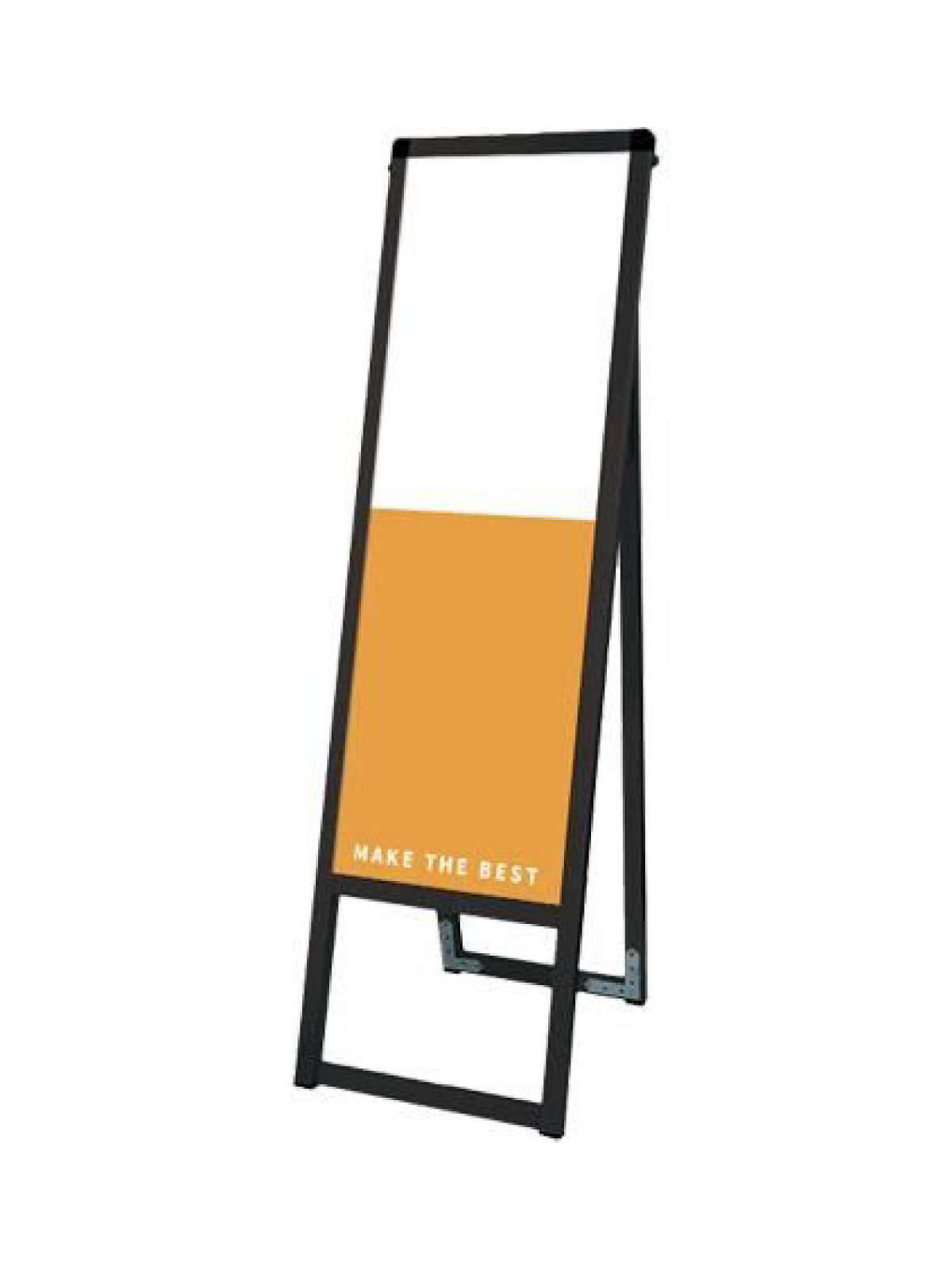 インクジェットシートを貼り付けて使用するA型ボードスタンド看板■製品仕様●本体フレーム=アルミ押出し材/アルマイト仕上(ブラック)●面板=アルミ複合板(白)3mm厚 (塩ビシート・カッティングシート貼付用面板)●面板サイズ=W300mm×H...