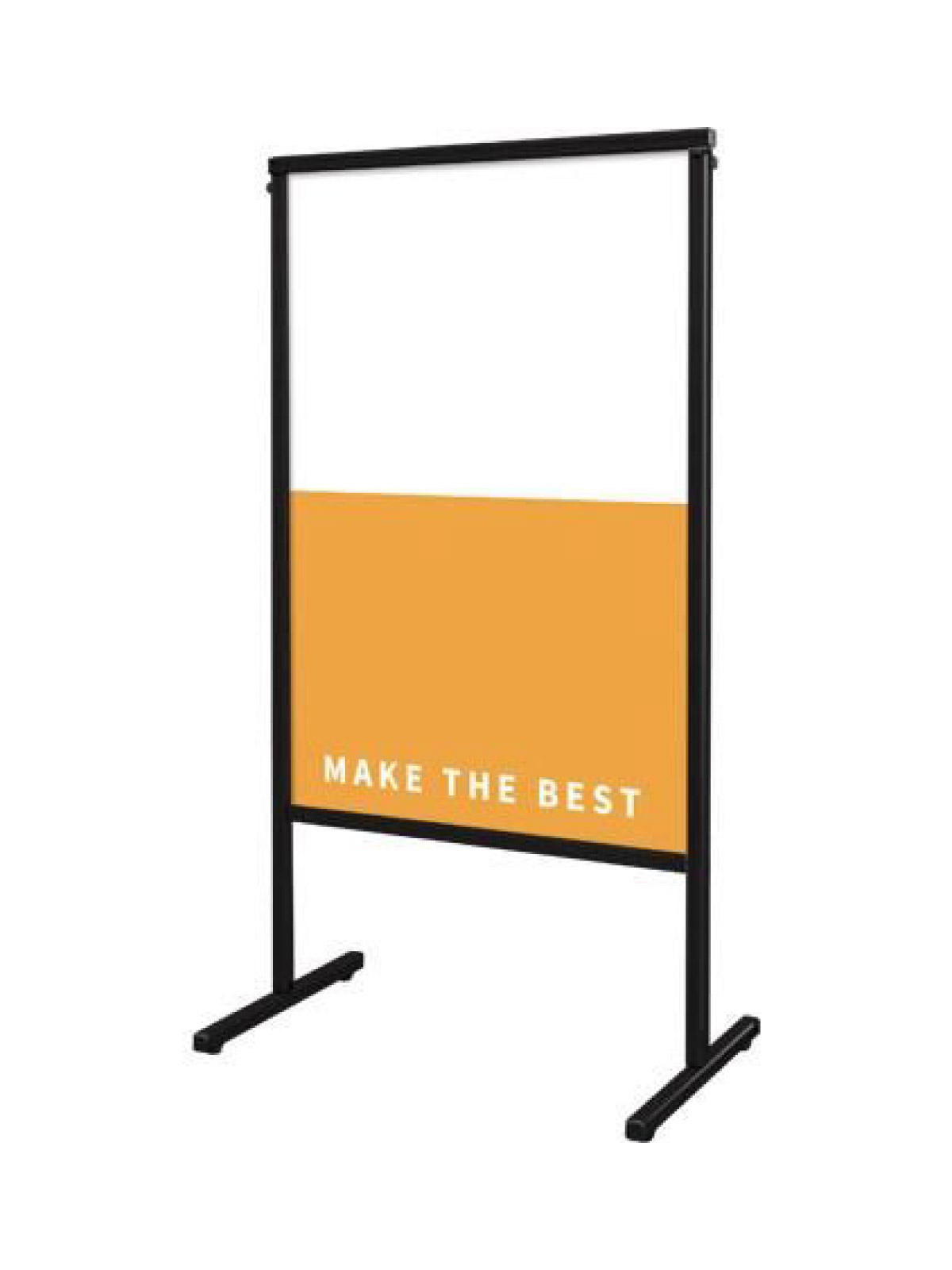 インクジェットシートを貼り付けて使用する直立型ボードスタンド看板■製品仕様●本体フレーム=アルミ押出し材/アルマイト仕上(ブラック)●面板=アルミ複合板(白)3mm厚 (塩ビシート・カッティングシート貼付用面板)●面板サイズ=W600mm×H900mm●重量=3.9kg【型番：BSMMSAP-600X900】