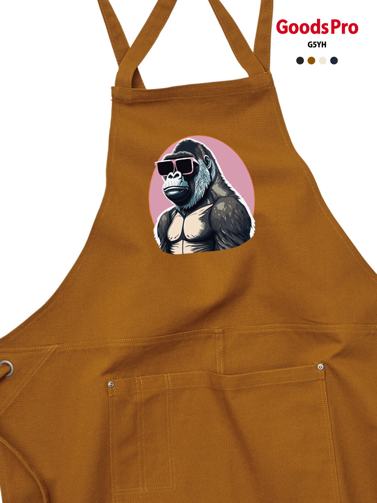 【サングラスとゴリラ】12.2oz ヘヴィーキャンバス エプロン デザイン プリント 4色