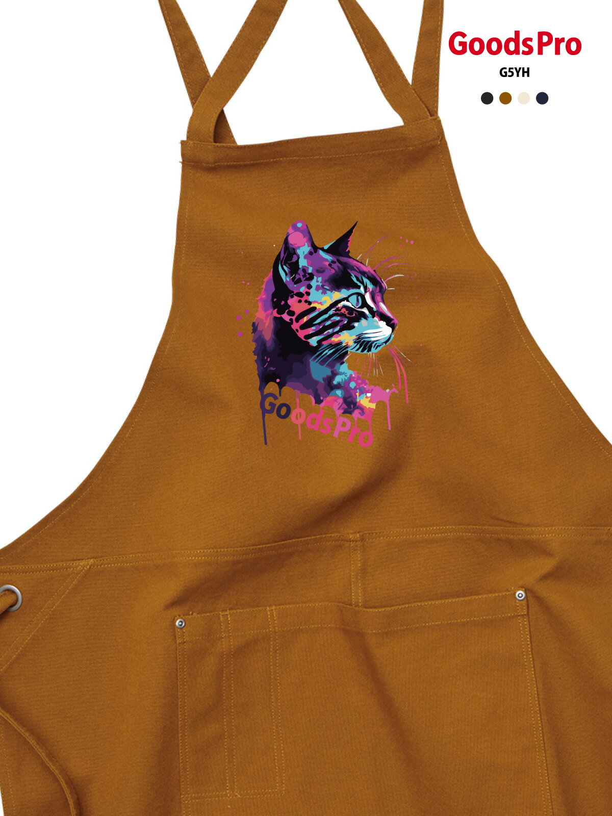 【ペイントアート 猫】12.2oz ヘヴィーキャンバス エプロン デザイン プリント 4色