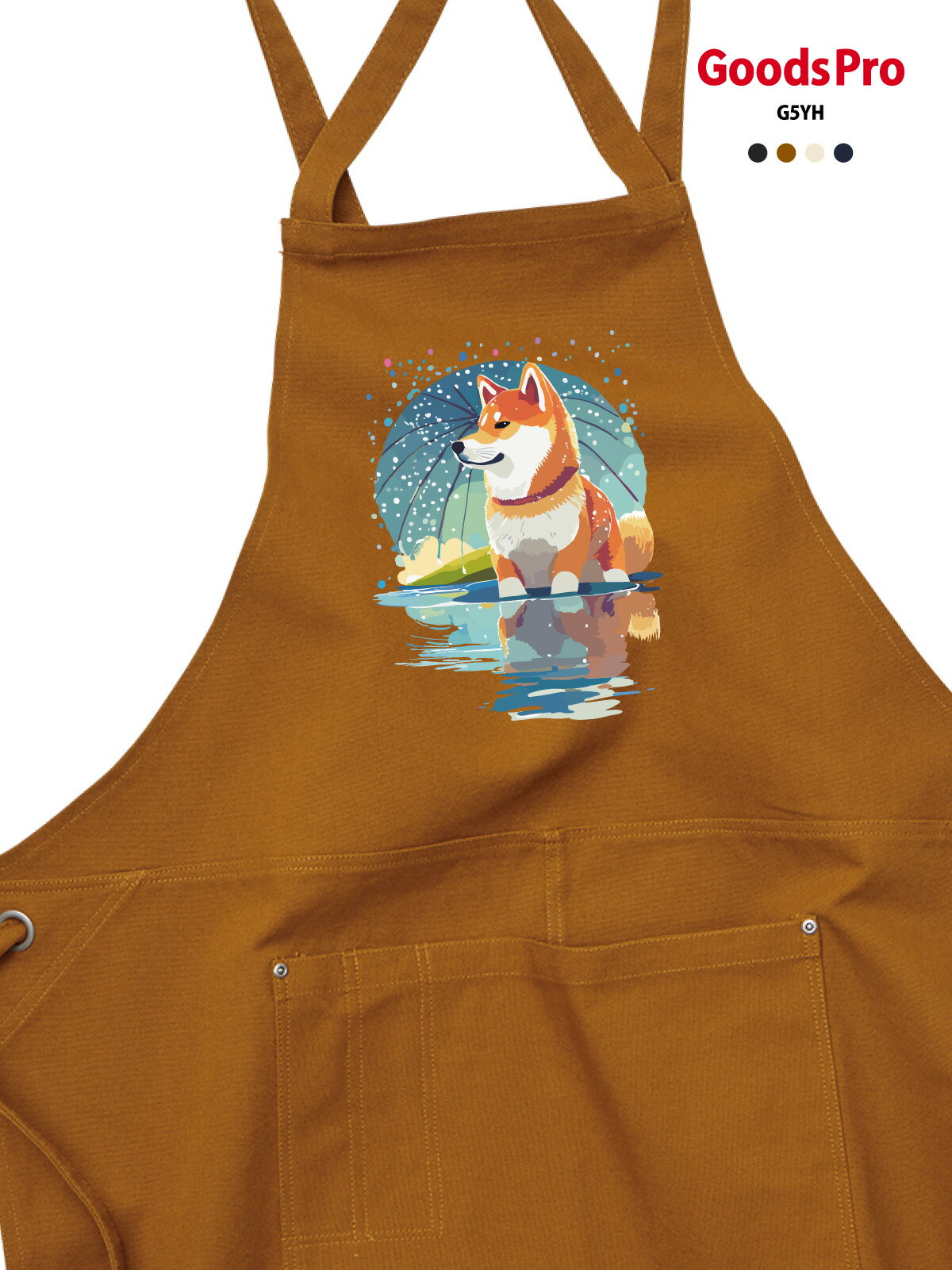 【雨と柴犬 イヌ】12.2oz ヘヴィーキャンバス エプロン デザイン プリント 4色 グッズプロ