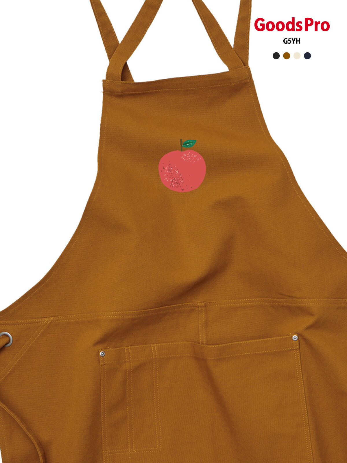 【りんご】12.2oz ヘヴィーキャンバス エプロン デザイン プリント 4色