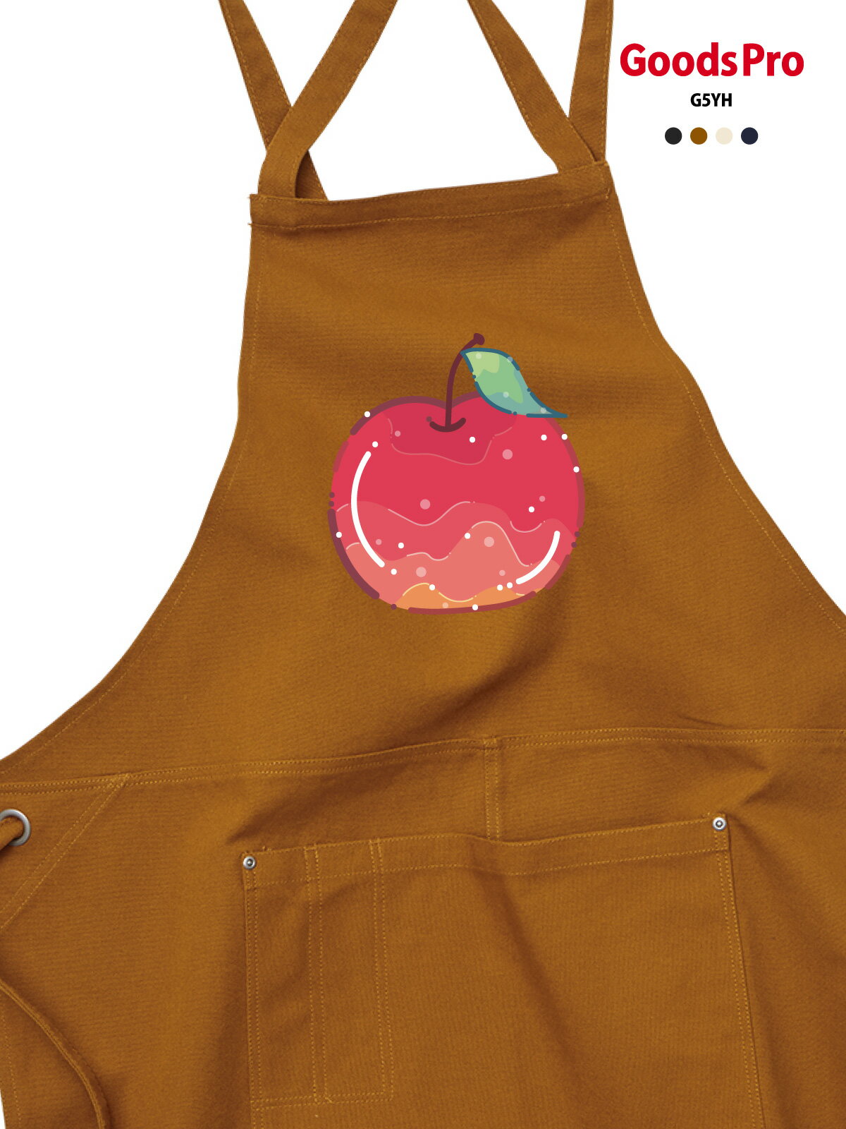【つやぷるりんご】12.2oz ヘヴィーキャンバス エプロン デザイン プリント 4色