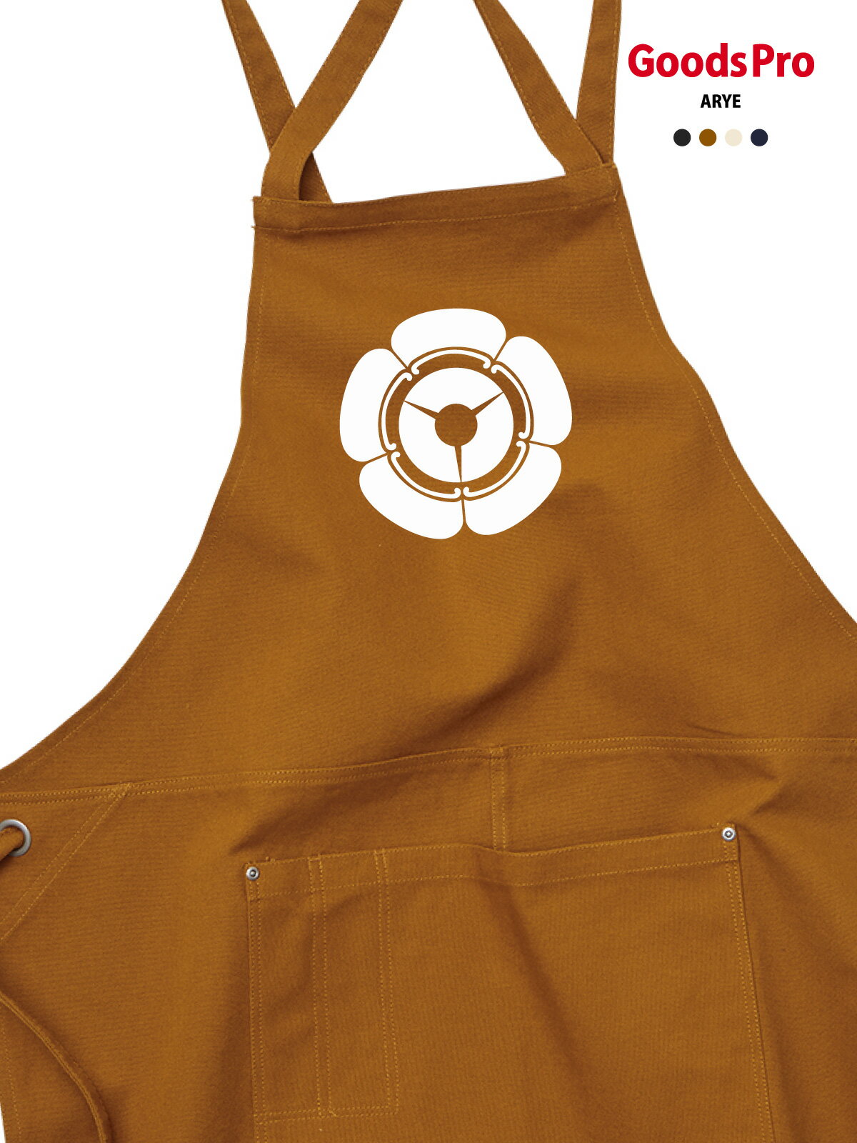 乐天商城 - 【家紋 五瓜に三つ地紙】12.2oz ヘヴィーキャンバス エプロン 和柄 デザイン プリント 4色